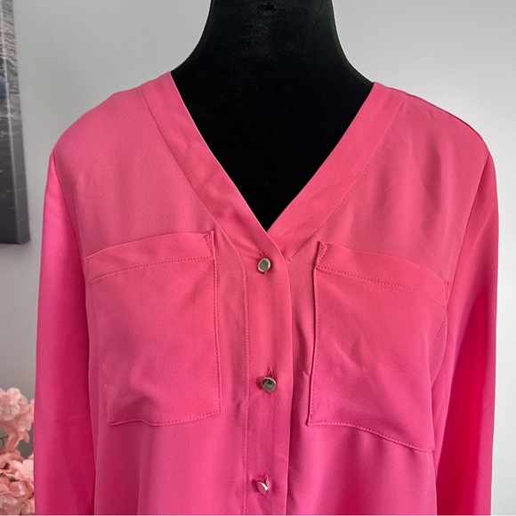 Jones New York Women's Jasper Roll-Cuff Blouse Guava Pink Size XS - Picture 2 of 12